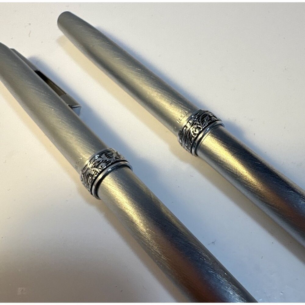 Vintage Lady Scheaffer Pen Pencil Set Florentine Band Silver Tone - Picture 2 of 6
